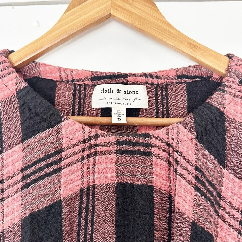 Anthropologie Cloth & Stone Daia Plaid Flannel Mini Dress Pink Black 2X - Picture 3 of 8